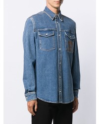 Camicia di jeans ricamata blu di Versace