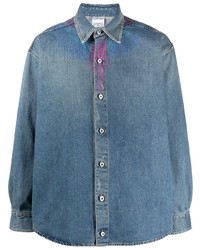 Camicia di jeans ricamata blu di Marcelo Burlon County of Milan