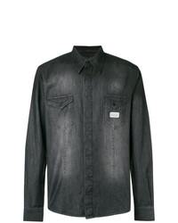 Camicia di jeans ricamata nera di Philipp Plein