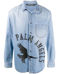 Camicia di jeans stampata azzurra di Palm Angels