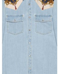 Camicia di jeans stampata azzurra di Gucci