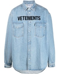 Camicia di jeans stampata azzurra di Vetements