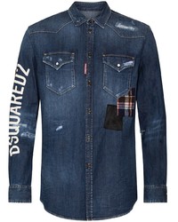 Camicia di jeans stampata blu scuro di DSQUARED2