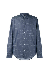 Camicia di jeans stampata blu scuro di Emporio Armani