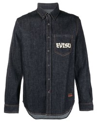 Camicia di jeans stampata blu scuro di Evisu