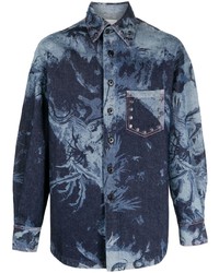 Camicia di jeans stampata blu scuro di Feng Chen Wang