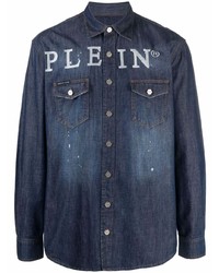 Camicia di jeans stampata blu scuro di Philipp Plein