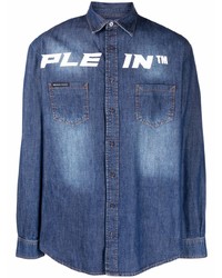Camicia di jeans stampata blu scuro di Philipp Plein