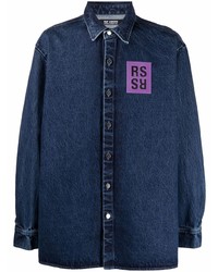 Camicia di jeans stampata blu scuro di Raf Simons