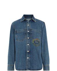 Camicia di jeans stampata blu di Burberry