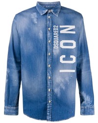 Camicia di jeans stampata blu di DSQUARED2