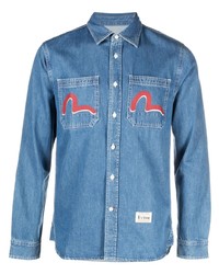 Camicia di jeans stampata blu di Evisu