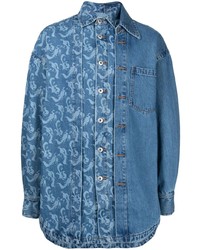 Camicia di jeans stampata blu di Feng Chen Wang