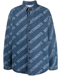 Camicia di jeans stampata blu di Vetements