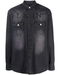 Camicia di jeans stampata grigio scuro di Philipp Plein
