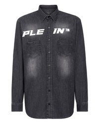 Camicia di jeans stampata grigio scuro di Philipp Plein