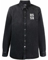 Camicia di jeans stampata grigio scuro di Raf Simons