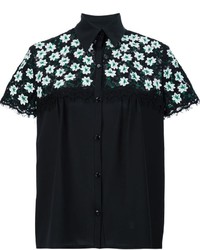 Camicia di pizzo a fiori nera di Carolina Herrera