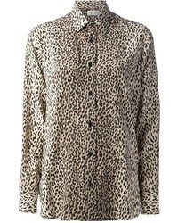 Camicia di seta leopardata marrone di Saint Laurent