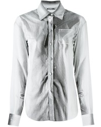 Camicia di seta stampata bianca di Moschino