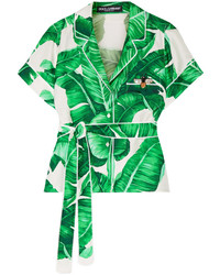 Camicia di seta stampata verde