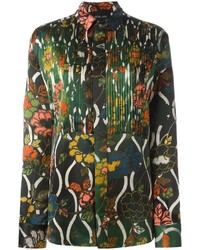 Camicia di seta stampata verde scuro di Michel Klein