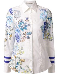 Camicia elegante a fiori bianca e blu di Etro