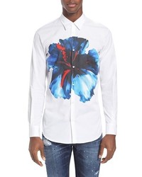 Camicia elegante a fiori bianca