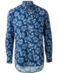 Camicia elegante a fiori blu