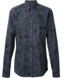Camicia elegante a fiori grigio scuro
