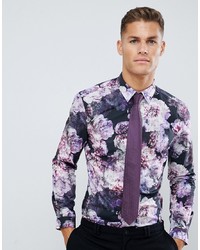 Camicia elegante a fiori viola