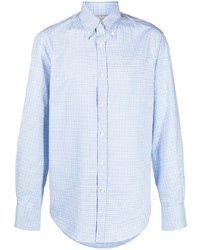 Camicia elegante a quadretti azzurra di Brunello Cucinelli