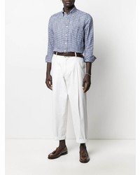 Camicia elegante a quadretti bianca e blu scuro di Canali