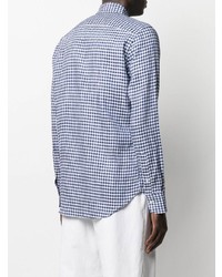 Camicia elegante a quadretti bianca e blu scuro di Canali