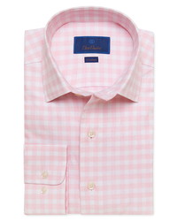 Camicia elegante a quadretti bianca e rosa