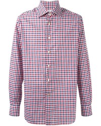 Camicia elegante a quadretti bianca e rossa e blu scuro di Kiton