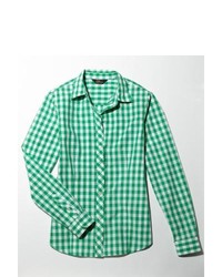 Camicia elegante a quadretti bianca e verde