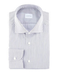 Camicia elegante a righe orizzontali bianca e blu scuro