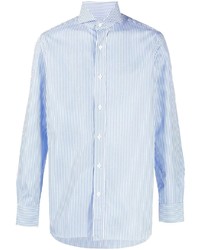Camicia elegante a righe verticali azzurra di Borrelli