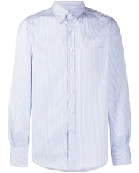 Camicia elegante a righe verticali azzurra di Brunello Cucinelli