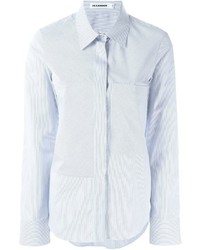Camicia elegante a righe verticali azzurra di Jil Sander