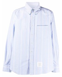 Camicia elegante a righe verticali azzurra di Thom Browne