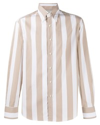 Camicia elegante a righe verticali beige di Brunello Cucinelli