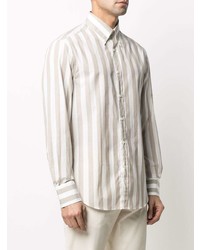 Camicia elegante a righe verticali beige di Brunello Cucinelli