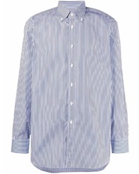 Camicia elegante a righe verticali bianca e blu scuro di Brioni