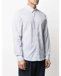 Camicia elegante a righe verticali bianca e blu scuro di Brunello Cucinelli