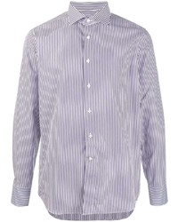 Camicia elegante a righe verticali bianca e blu scuro di Canali