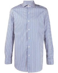 Camicia elegante a righe verticali bianca e blu scuro di Finamore 1925 Napoli