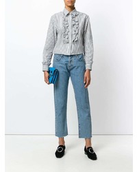 Camicia elegante a righe verticali bianca e blu scuro di Alexa Chung