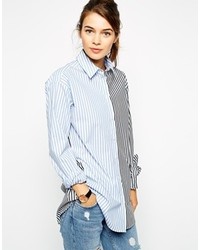 Camicia elegante a righe verticali bianca e blu di Asos